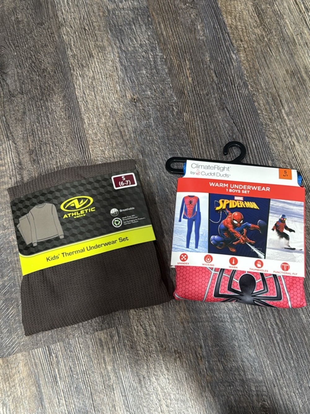 2 Cuddl Duds Boys Spider and athletic works kids Warm Underwear Set